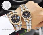 Perfect Replica 2019 Rolex Datejust Two Tone Black Diamond Dial Diamond Bezel Watches 